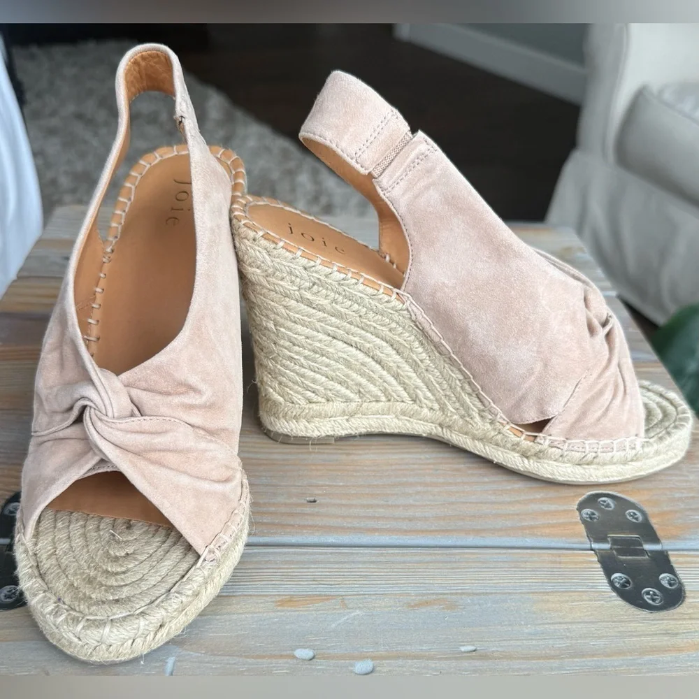 Joie SIZE 37 Nude Pink Suede Women's Slingback Espadrille Platform Wedge Sandals